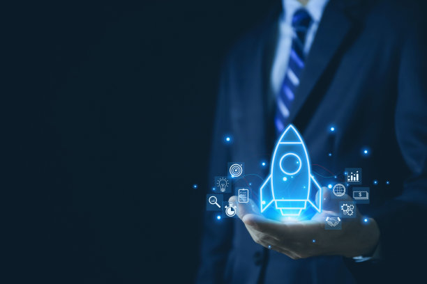 火箭和偶像。创业理念。创业理念与线上数字业务图片下载