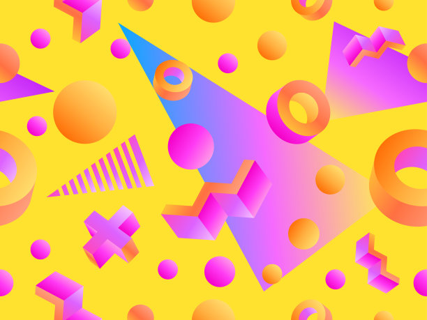 无缝模式与三维几何形状。几何抽象图案与等距形状在80年代的风格。设计印刷在纸张，横幅和壁纸。矢量图图片下载