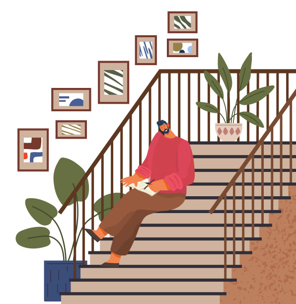 女人在现代化的走廊里使用笔记本电脑。女孩坐在楼梯上用电脑工作图片下载