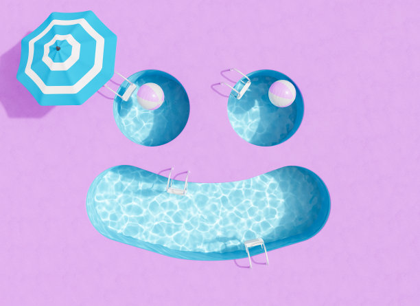 带伞的游泳池创造笑脸图片下载