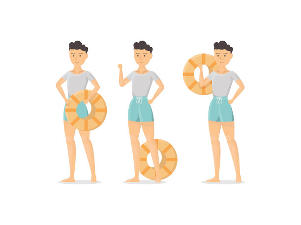 夏季人物向量海滩卡通热带海洋元素身体旅行办公室经理身体脸艺术图片下载