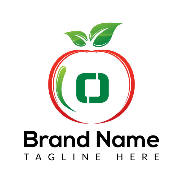 字母O上的苹果标志。苹果图标与logo概念图片下载