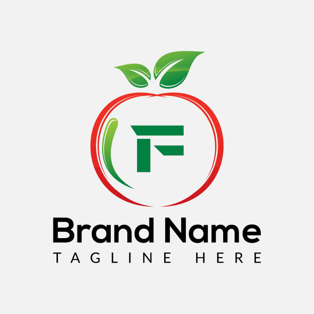 苹果标志上的字母F标志。苹果图标与logo概念图片下载