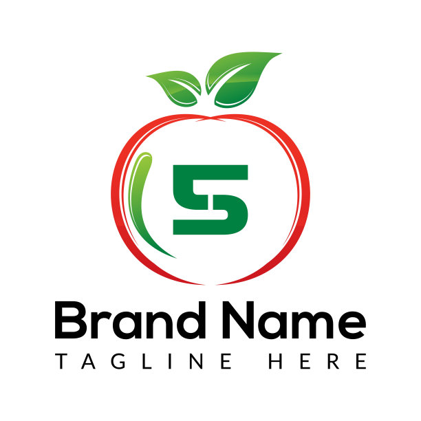 字母5上的苹果标志。苹果图标与logo概念图片下载