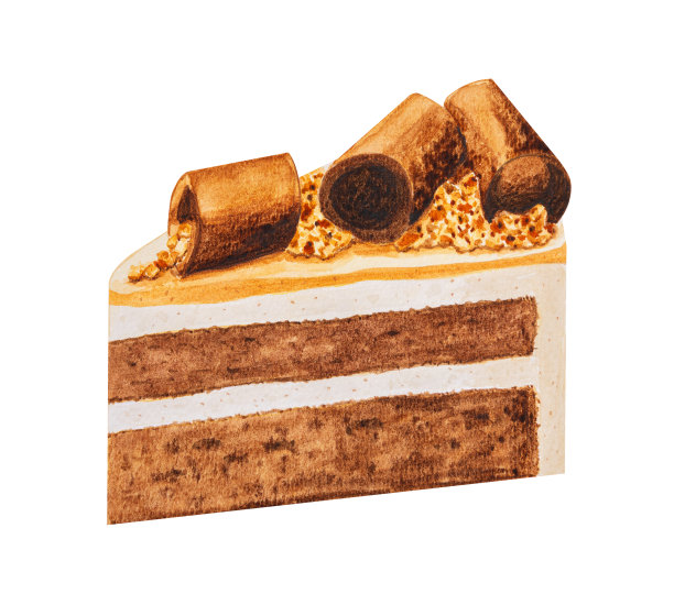 巧克力卷巧克力蛋糕，手绘水彩图片下载