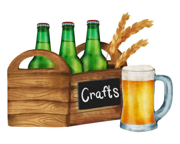 玻璃杯啤酒杯工艺酒精饮料元素酒吧酒吧水彩插图为标志旗帜印刷图片下载