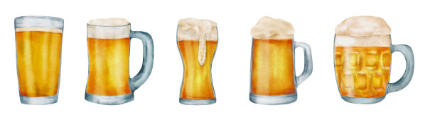 玻璃杯啤酒杯工艺酒精饮料元素酒吧酒吧水彩插图为标志旗帜印刷图片下载