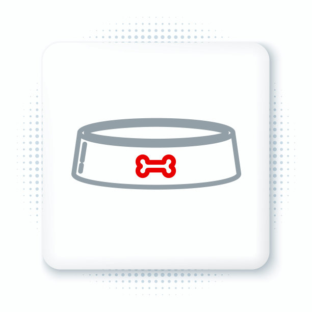 线条宠物食物碗的猫或狗图标孤立的白色背景。狗骨星座。彩色轮廓概念。向量图片下载