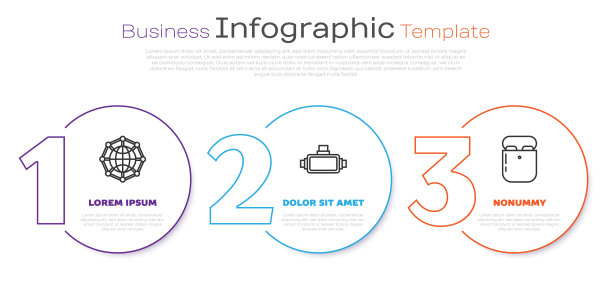 盒装全球科技或社交网络，虚拟现实眼镜和Air耳机。业务信息图模板。向量图片下载