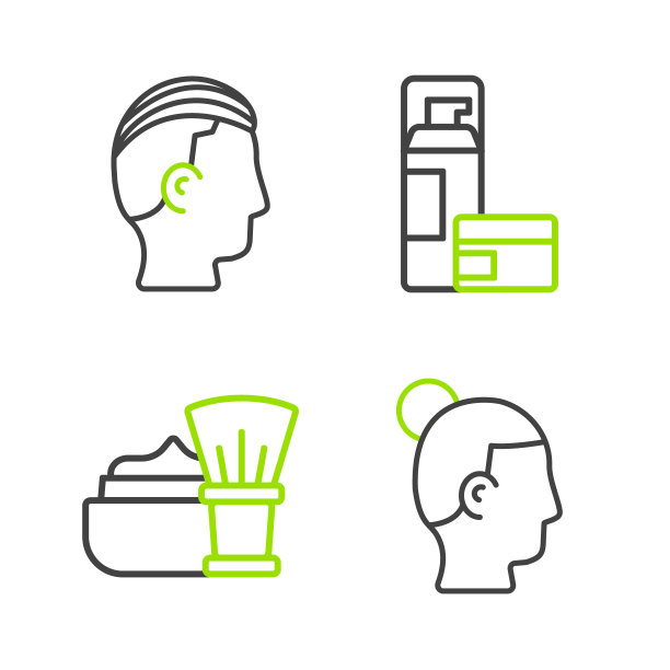 男士发型，剃须刷，泡沫，凝胶和图标。向量图片下载