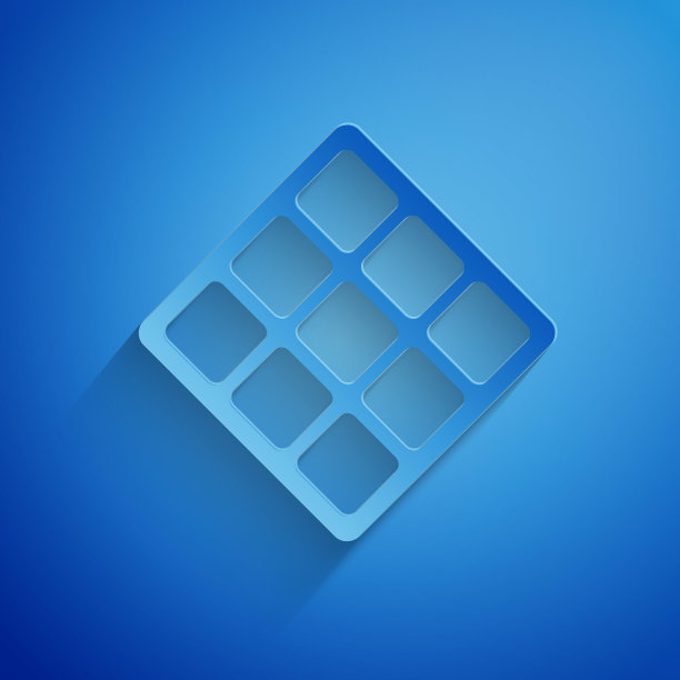 剪纸华夫饼图标孤立在蓝色背景。纸艺术风格。向量图片下载