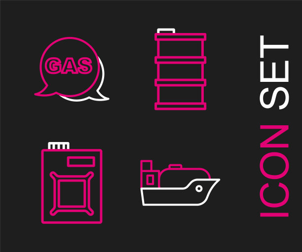 设置线油轮船，罐为机油，桶和位置和加油站图标。向量图片下载