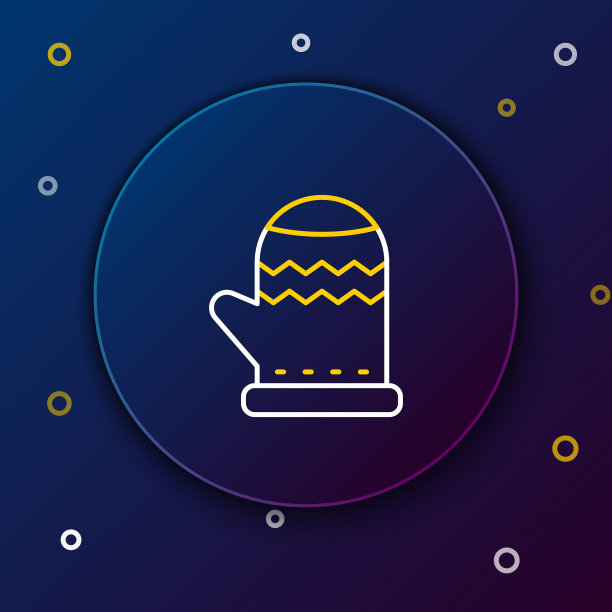 圣诞手套线性图标，蓝色背景。圣诞快乐，新年快乐。彩色轮廓概念。矢量图片下载