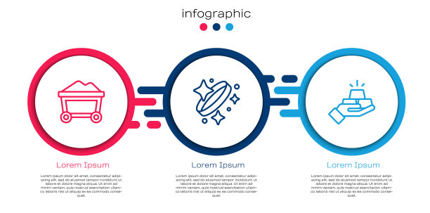 设置线矿车与黄金，金戒指和金条。业务信息图模板。向量图片下载