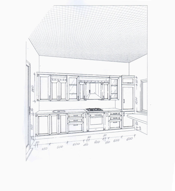 厨房家具的草图和尺寸图图片下载