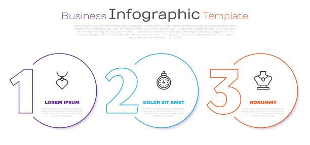 设线项链与心形吊坠，怀表和人体模型。业务信息图模板。向量图片下载