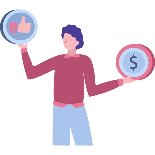 男子拿着点赞和美元符号比较图标图片下载