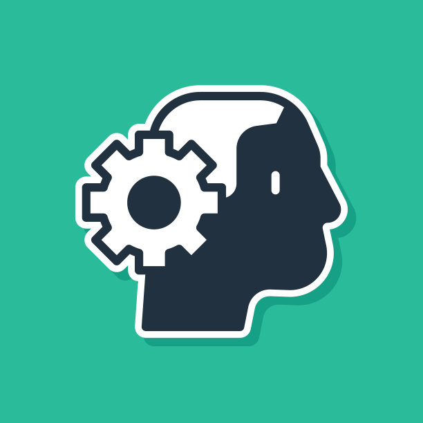 蓝色人形机器人图标隔离在绿色背景上。人工智能，机器学习，云计算。向量图片下载