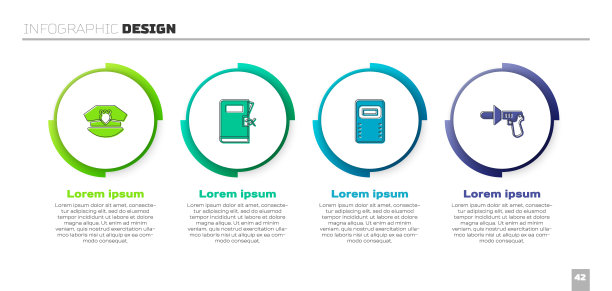 设置警察帽与帽徽，站夹，突击盾牌和扩音器。业务信息图模板。向量图片下载