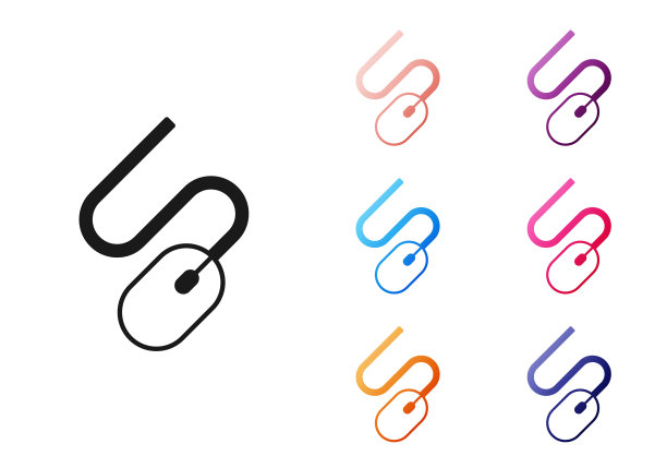 黑色电脑鼠标图标孤立在白色背景上。光学轮符号。设置彩色图标。向量图片下载