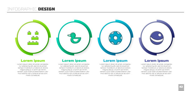 设置玩具积木砖，橡皮鸭，足球足球和海滩。业务信息图模板。向量图片下载