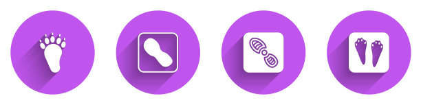 设置熊掌脚印，人类脚印鞋，兔子和兔子图标与长影子。向量图片下载