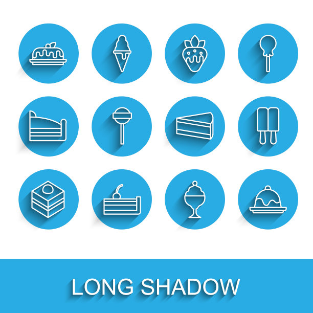 设定线布朗尼巧克力蛋糕，樱桃芝士蛋糕，蛋糕，冰淇淋在碗，棒棒糖，和一块图标。向量图片下载