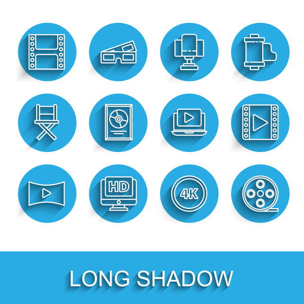 设置线在线播放视频，显示器与高清，播放视频，4k Ultra，电影卷轴，CD磁盘奖励框架，和图标。向量图片下载