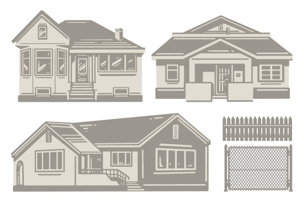 住宅建筑设置单色贴纸图片下载