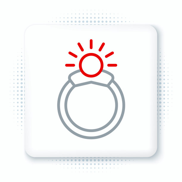 线幻想魔法石戒指与宝石图标隔离在白色背景。彩色轮廓概念。向量图片下载