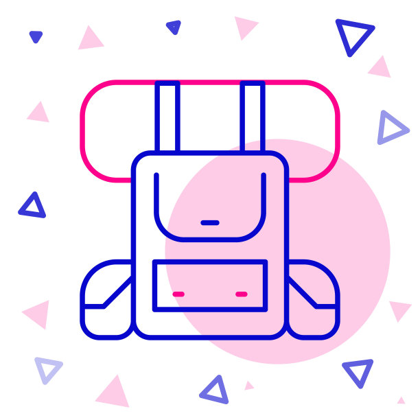 徒步旅行背包图标孤立的白色背景。背包露营和山地探险。彩色轮廓概念。向量图片下载