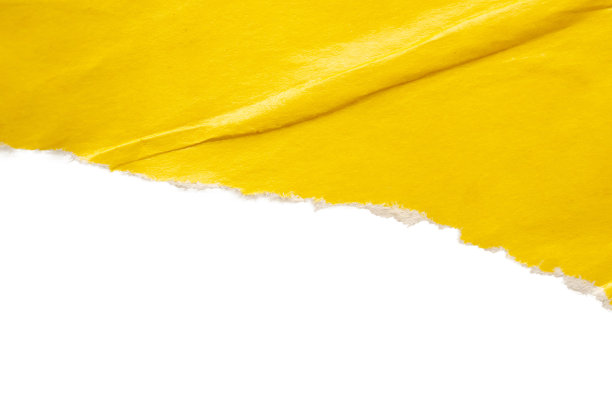 黄色撕裂纸撕裂边条孤立在白色背景图片下载