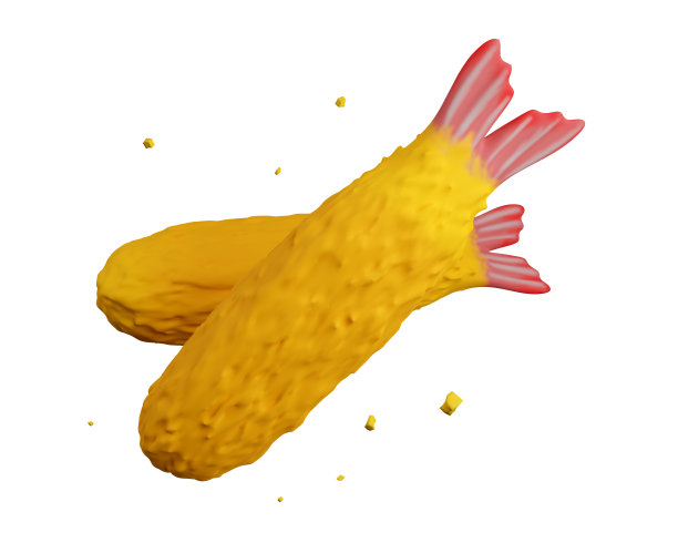 炸虾孤立在白色的背景。三维渲染图片下载