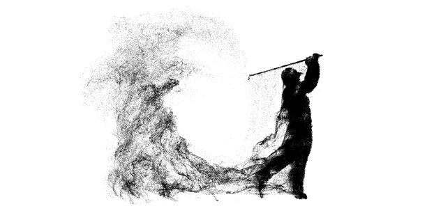 白色背景上高尔夫球手的抽象剪影。高尔夫球手击球。矢量图图片下载