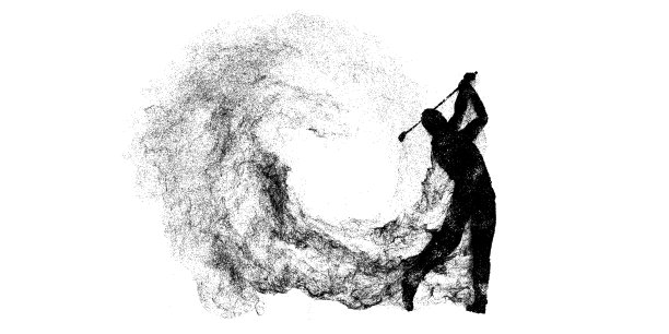 白色背景上高尔夫球手的抽象剪影。高尔夫球手击球。矢量图图片下载