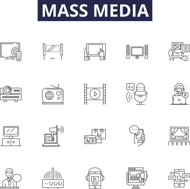 大众传媒线图标和标志群众图片下载