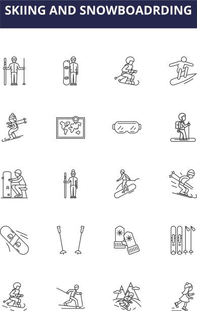 滑雪和滑雪板线图标和图片下载
