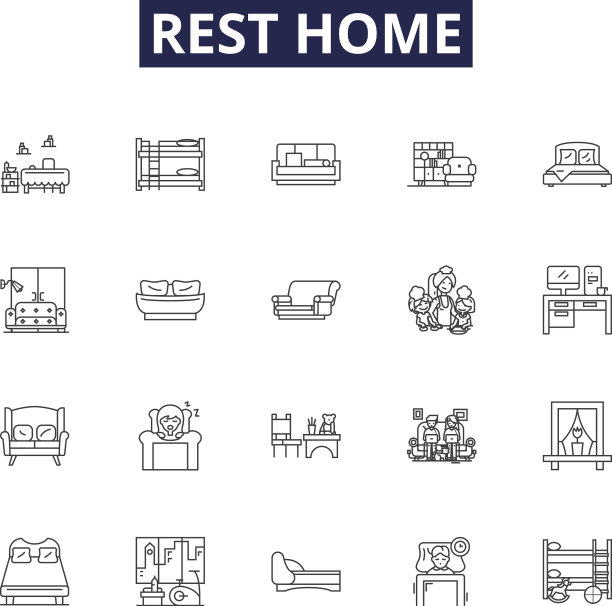 休息家线图标和居家关怀标志图片下载