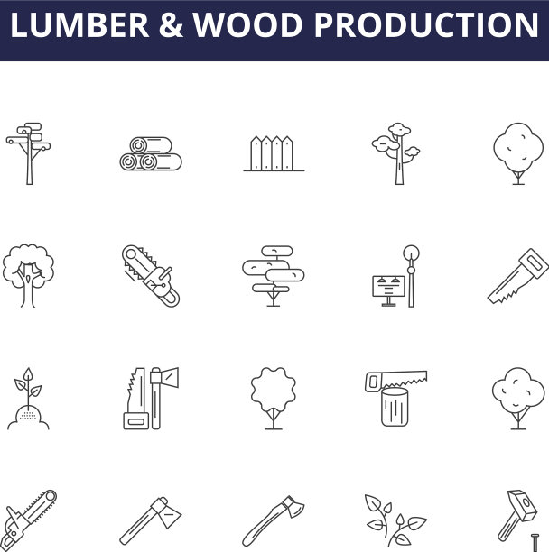 木材和木材生产线图标图片下载