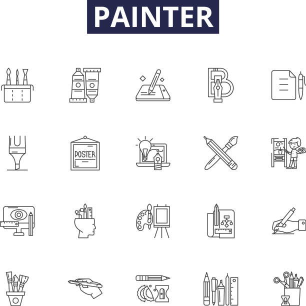 画家线图标和标志艺术家图片下载