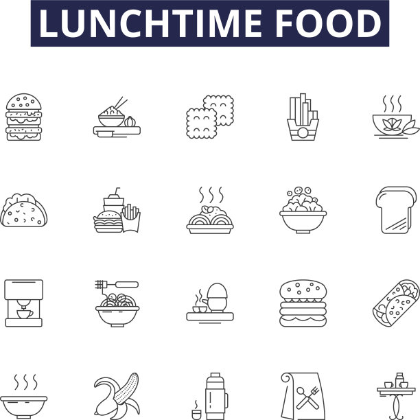 午餐食物线图标和标志沙拉图片下载