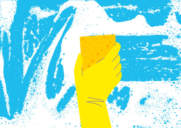 戴上手套，用海绵擦拭玻璃图片下载