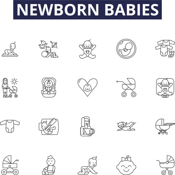 新生婴儿线条图标和标志图片下载
