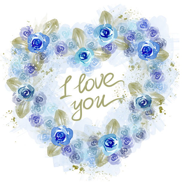 我爱你的白色底蓝玫瑰心形明信片图片下载