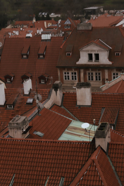 布拉格城堡附近的红色屋顶建筑图片下载