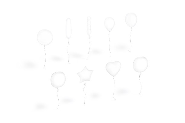 空白白色透明气球飞行模型，不同的形状，侧视图图片下载
