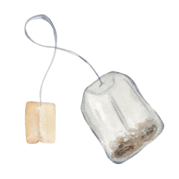 茶。茶叶袋。焊接。白色背景上孤立的水彩素描图片下载