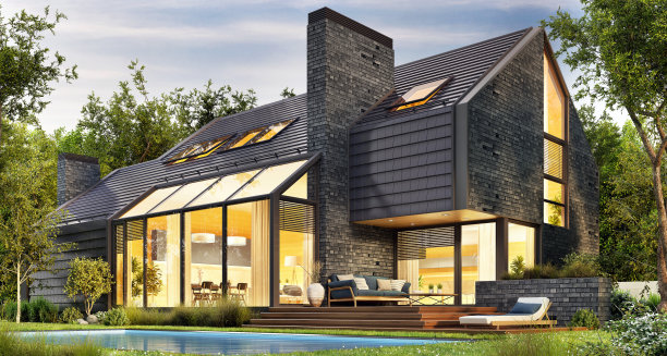 现代风格的房子的夜景图片下载