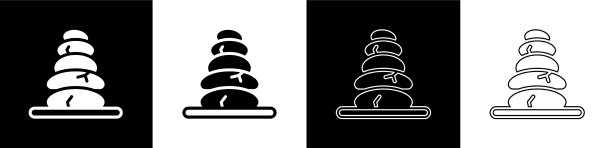 设置堆叠热石图标隔离在黑色和图片下载