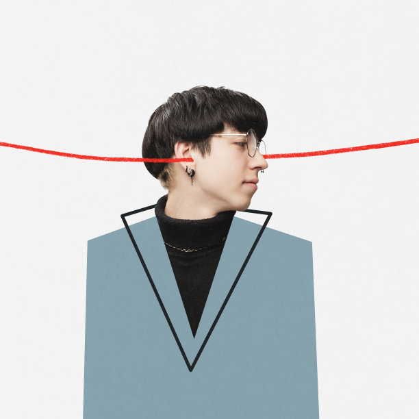 当代艺术拼贴与时尚的男人，男人戴眼镜，看着一边在白色背景。创意设计图片下载